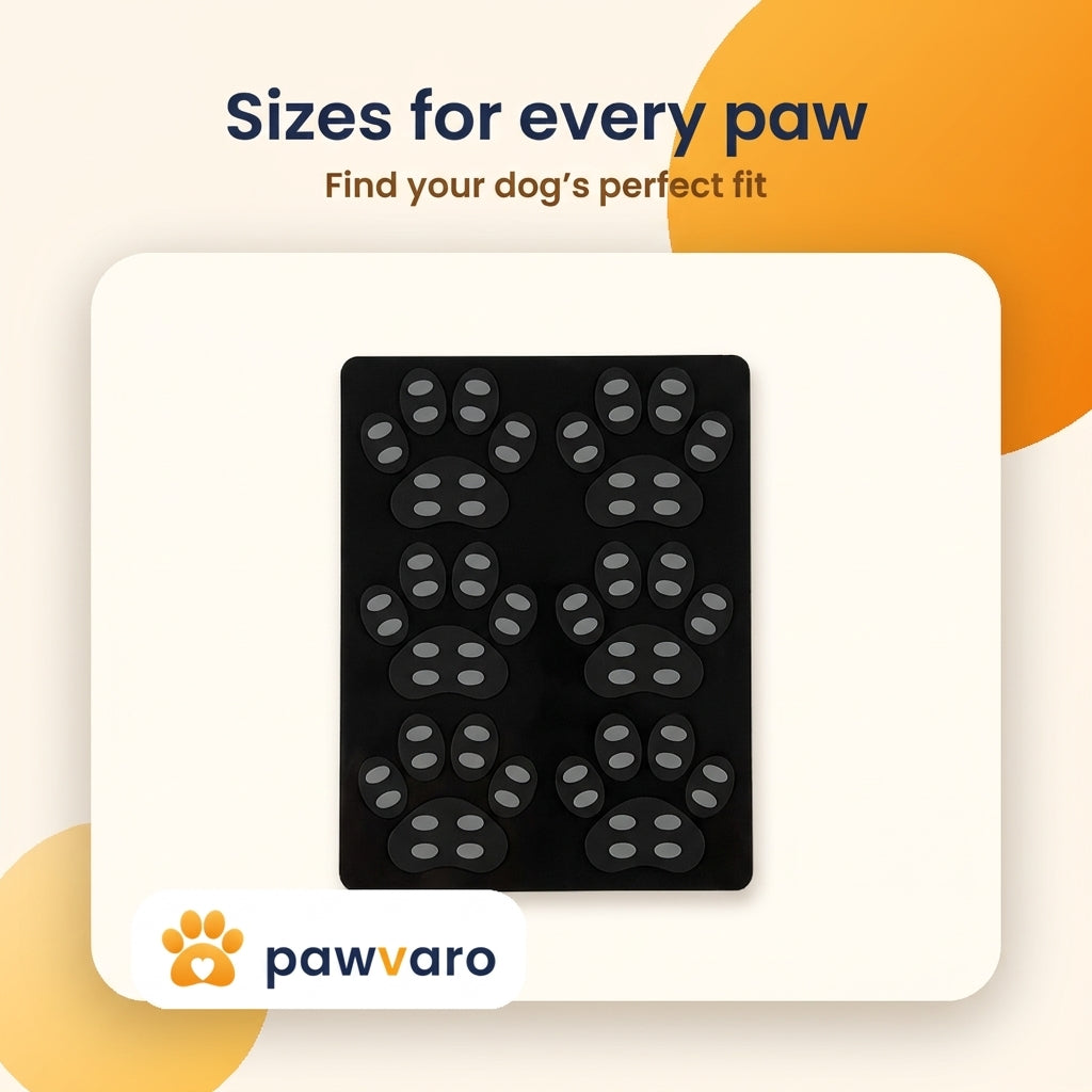 Sheet of Pawvaro black grip pads with gray grip dots
